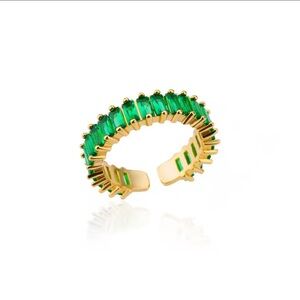 Gold PVD Coated Green Baguette Adjustable Ring ✨💚